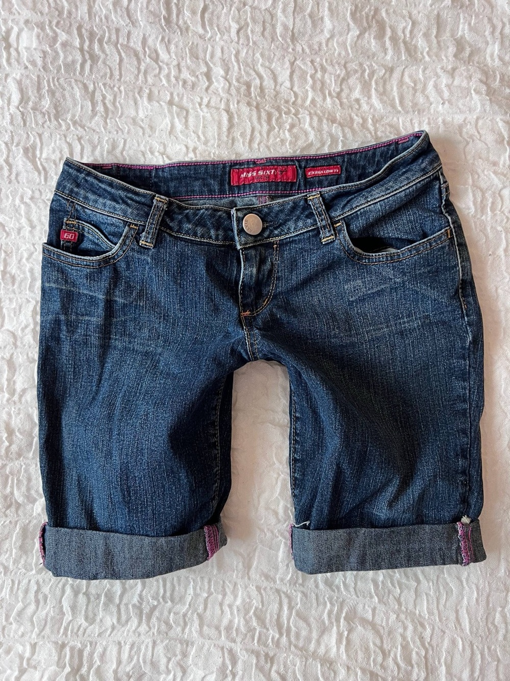 Miss Sixty Dark Indigo Cuffed Boyfriend Extra Low rise Denim Shorts